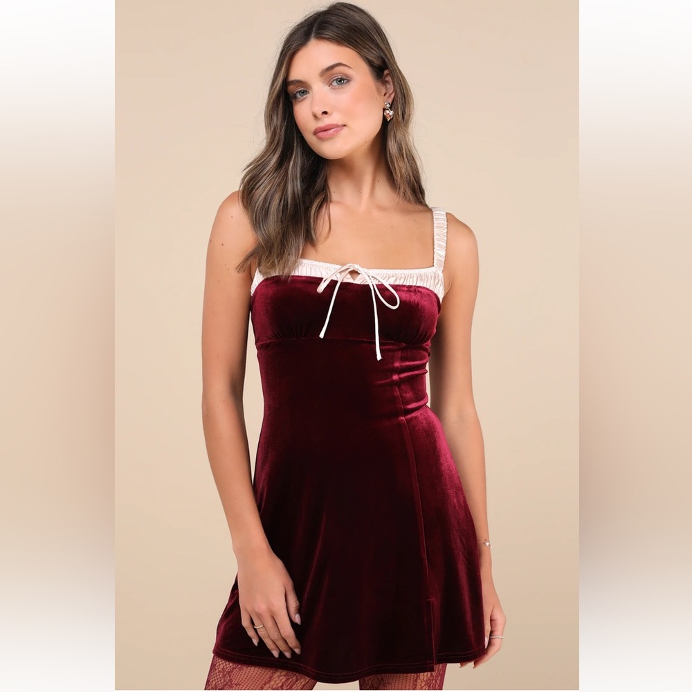 Burgundy velvet mini dress - lulus